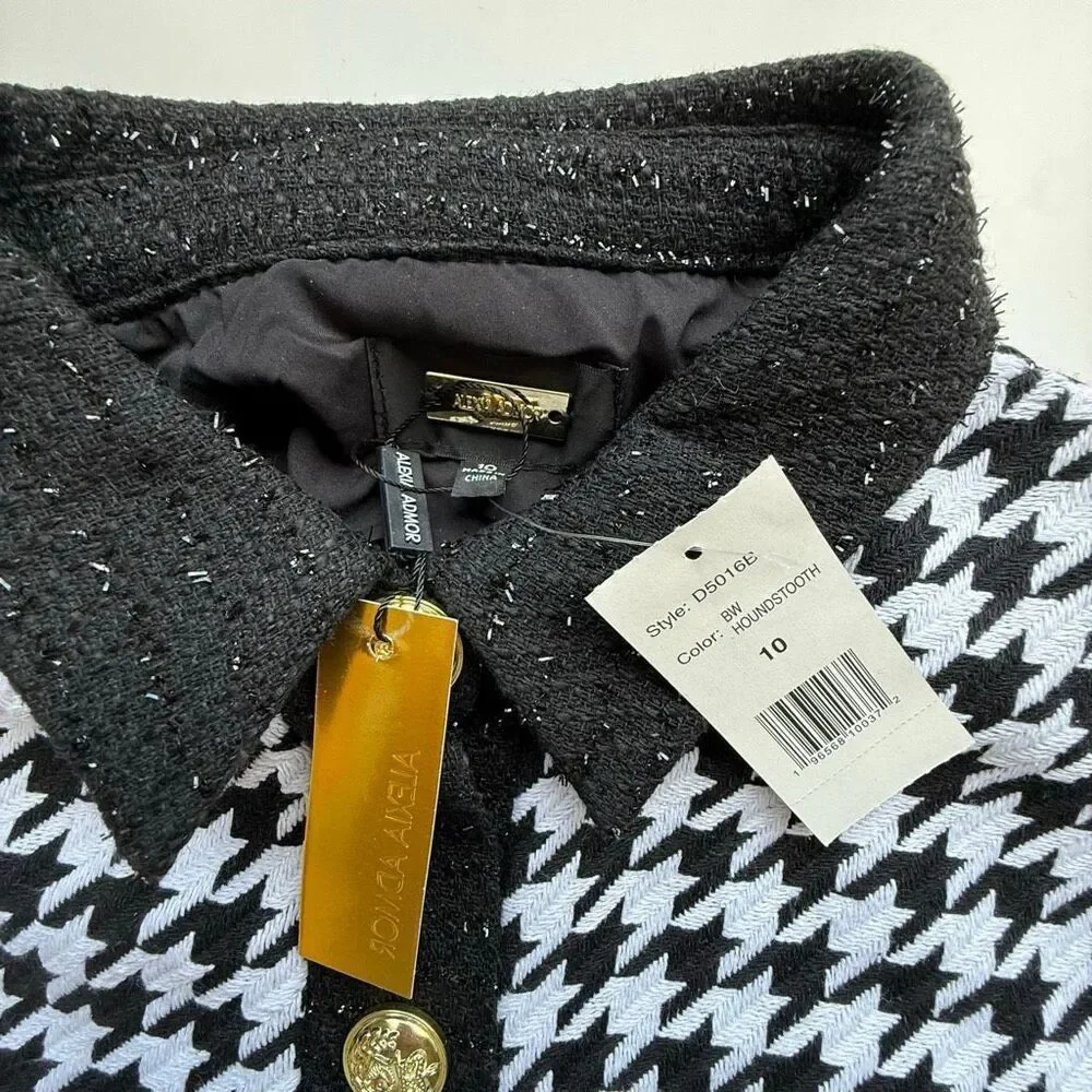 NWT Alexia Admor “Jenni” Tweed Shirtdress black/white houndstooth. Size 10 - Picture 15 of 15